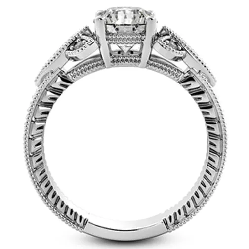 1 1/10ct Diamond Round Vintage Engagement Ring 14k White Gold Enhanced