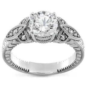 1 1/10ct Diamond Round Vintage Engagement Ring 14k White Gold Enhanced