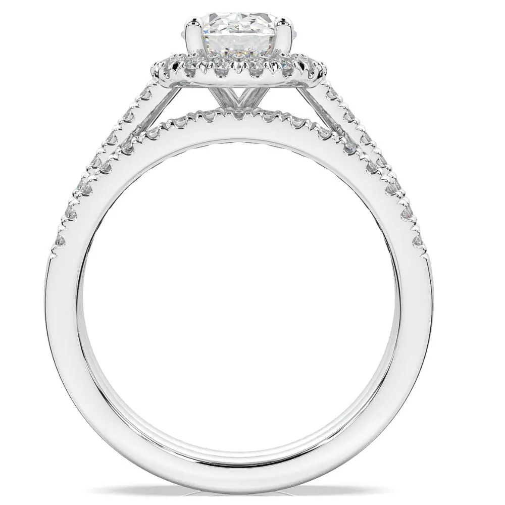 1 1/2 ct Diamond Halo Engagement Wedding Ring Set 14k White Gold Enhanced