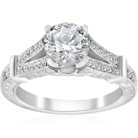 1 3/4ct Vintage Diamond Engagement Ring Split Shank 14k White Gold