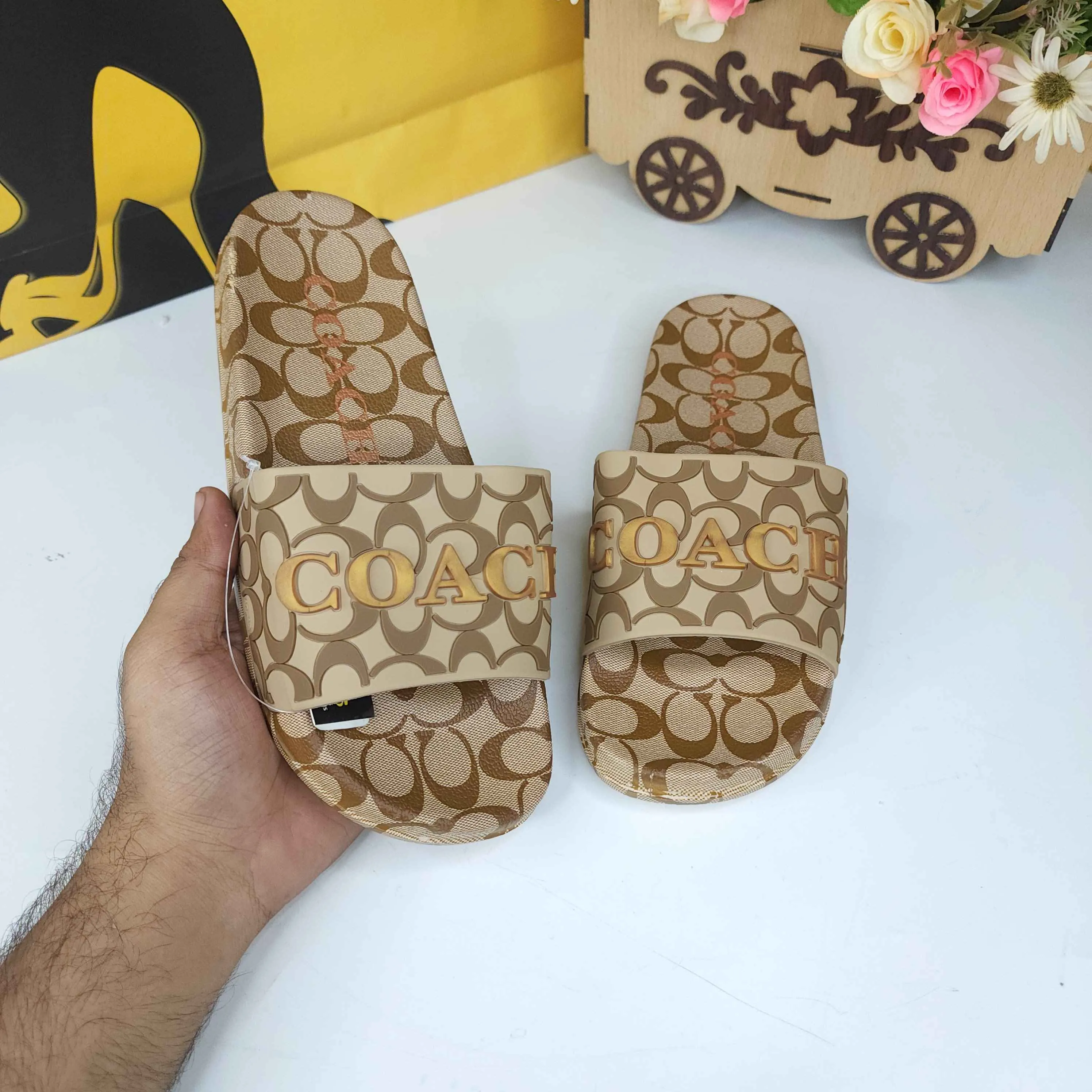 Beige Men Slides