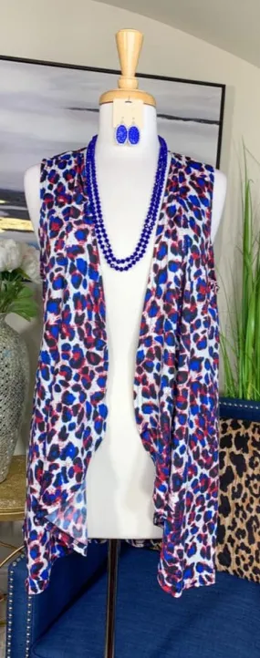 Blue and White Leopard Vest