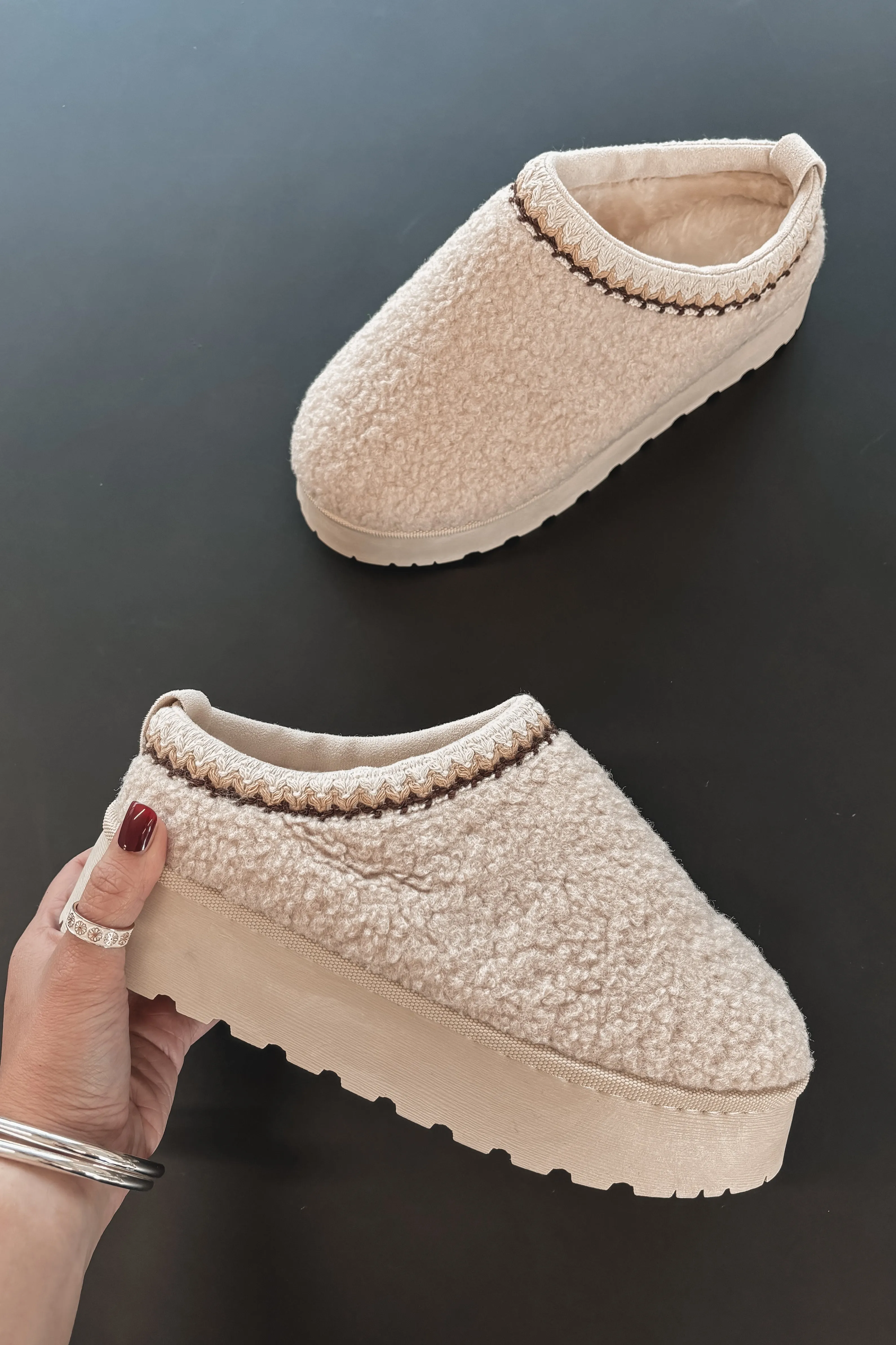 Brrrr It’s Cold Outside Beige Platform Sherpa Slippers