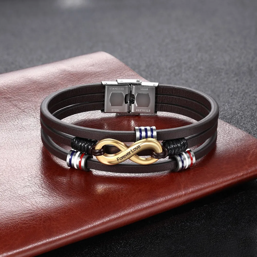 Customized 3-Layers Brown Leather Bracelets