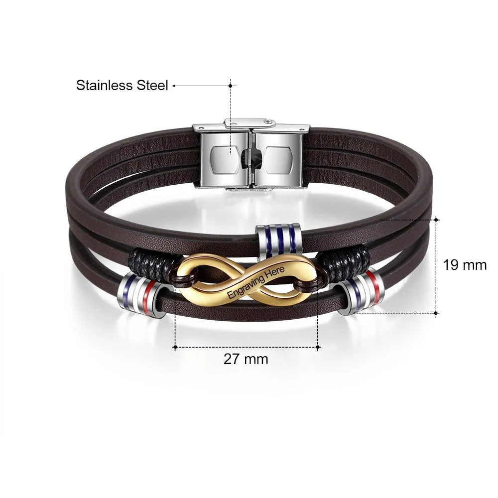 Customized 3-Layers Brown Leather Bracelets