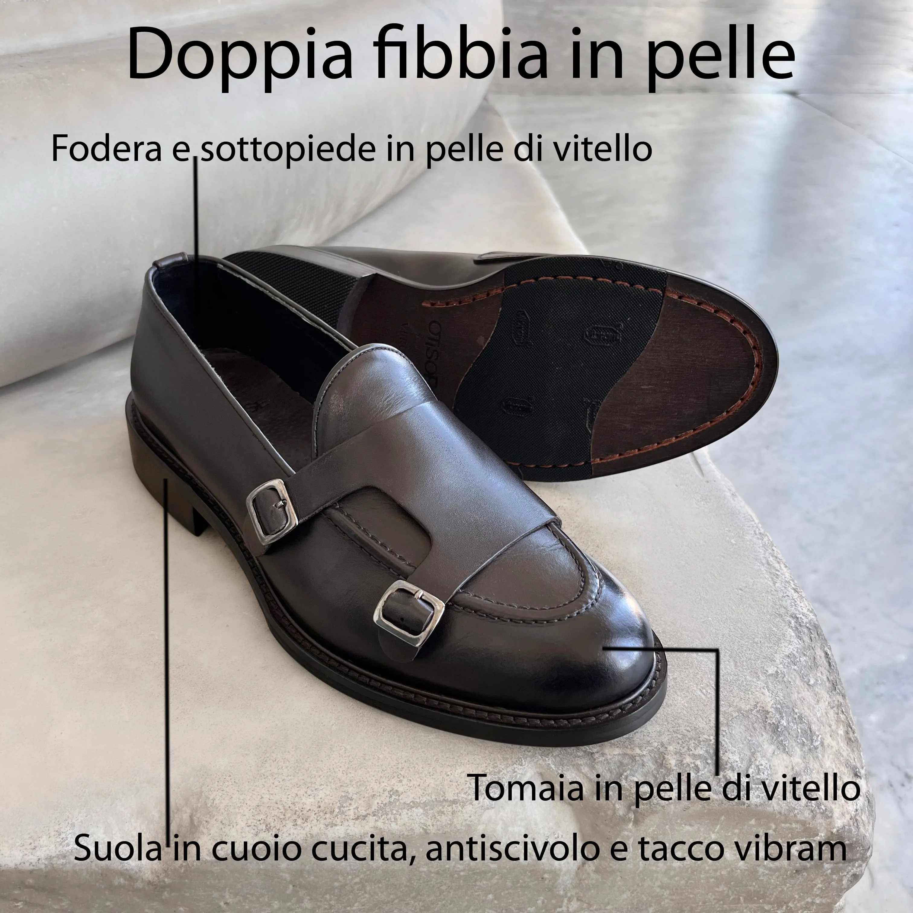 Doppia fibbia testa di moro in pelle