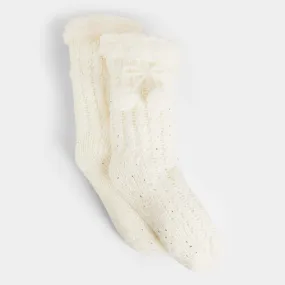 Glitzy Slipper Socks - Winter White