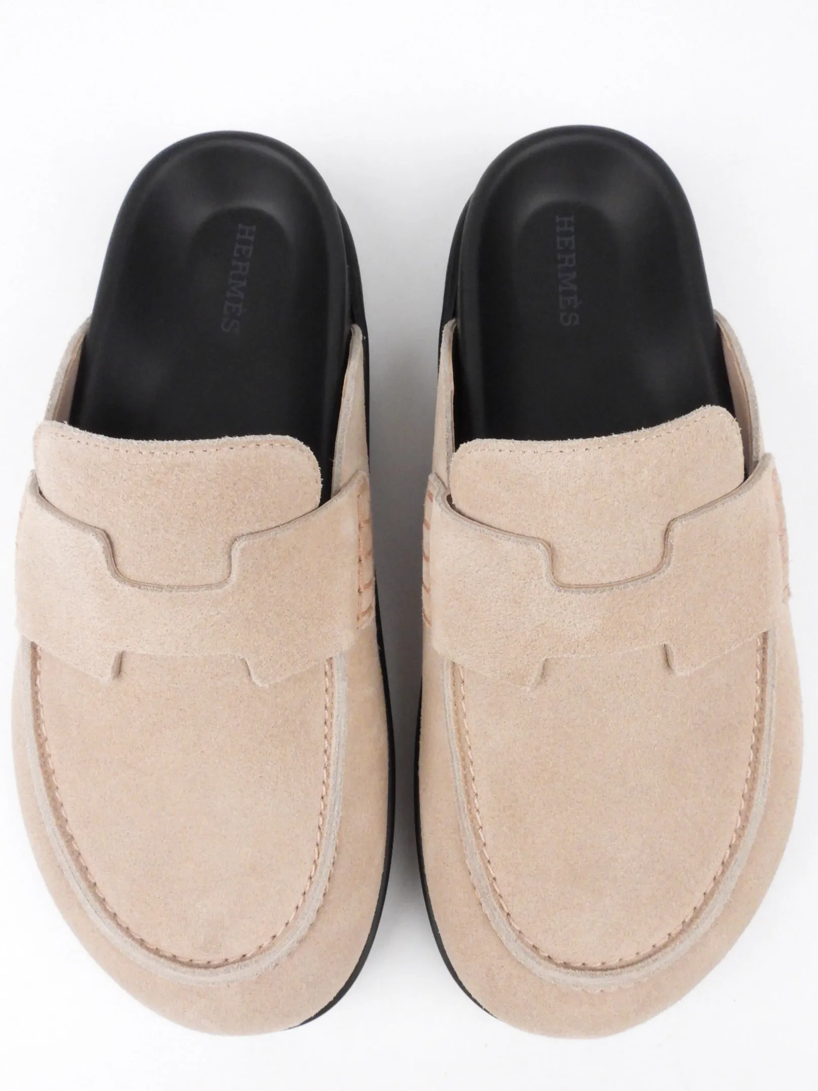 Hermes Taupe Beige Suede Slip On Go Mule - 37