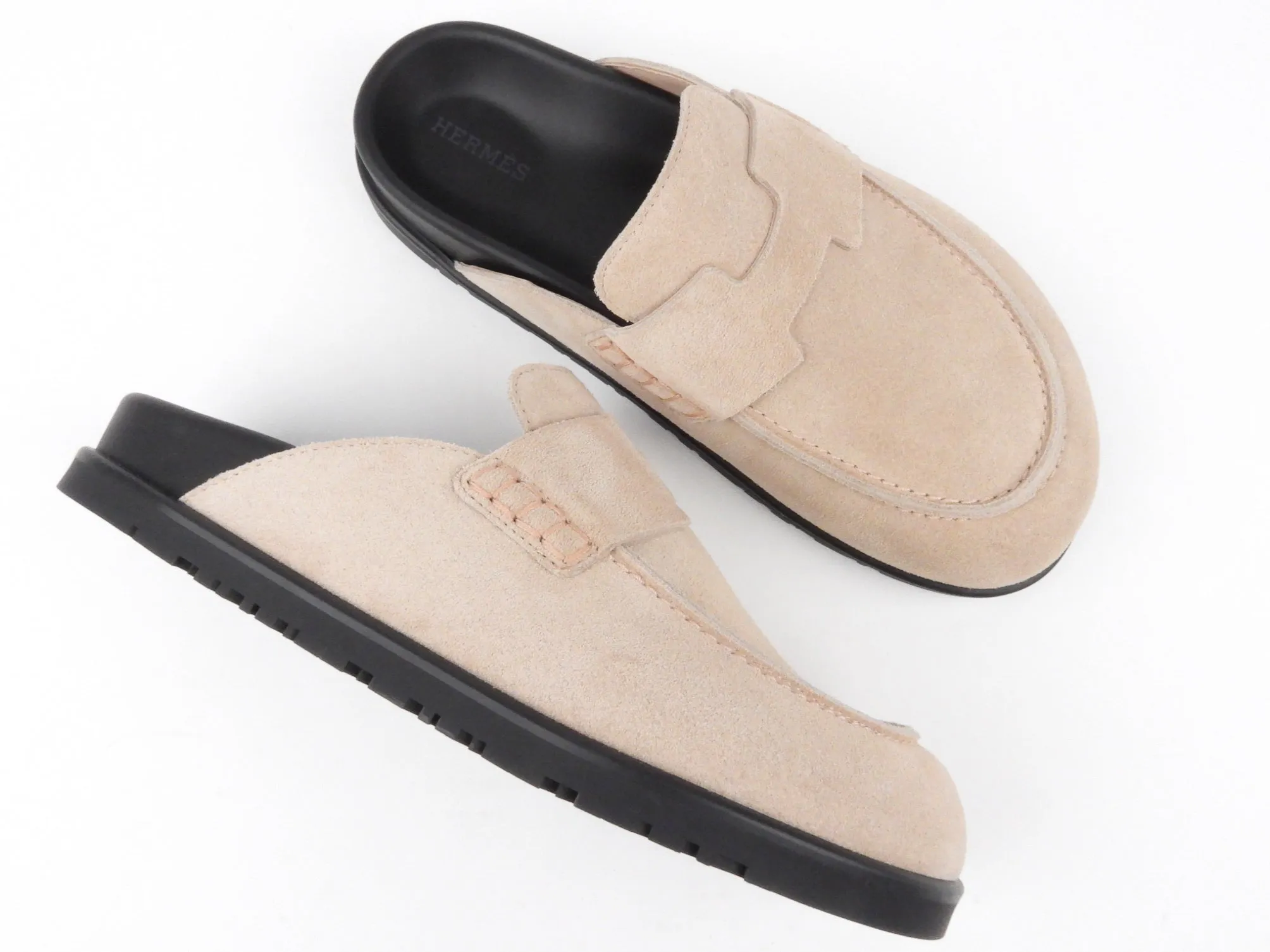 Hermes Taupe Beige Suede Slip On Go Mule - 37