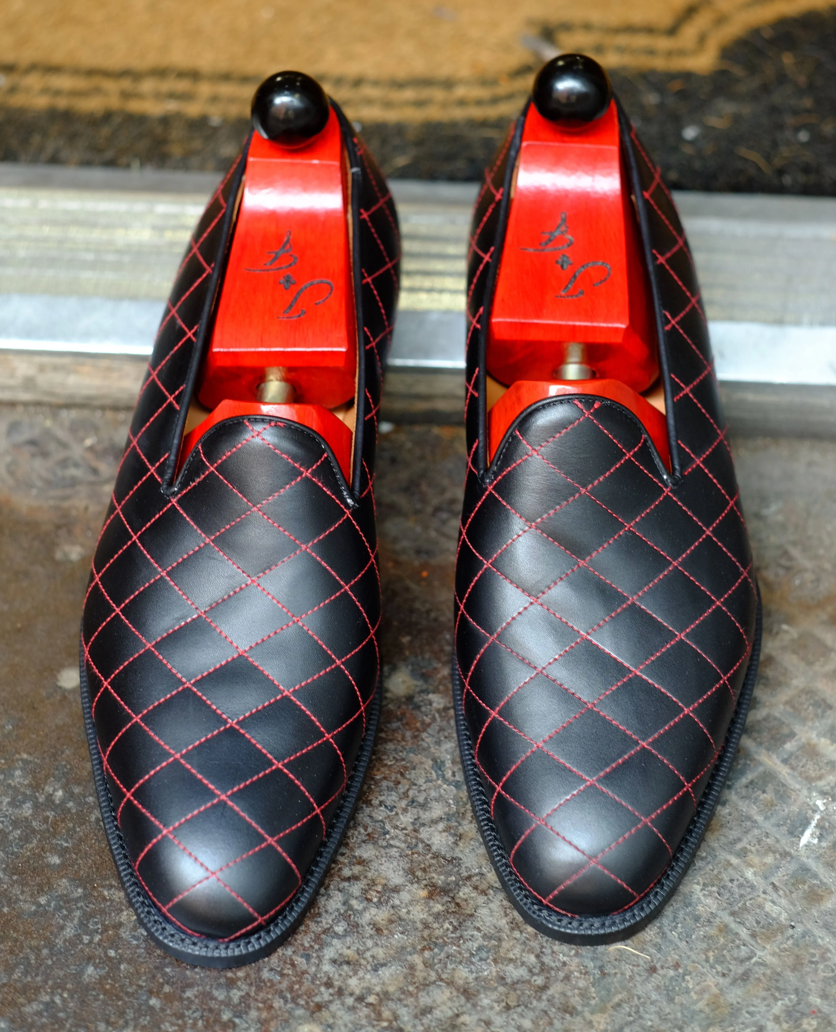 Laurelhurst II - MTO - Quilted Black Calf / Red Stitching - TMG Last - Single Leather Sole