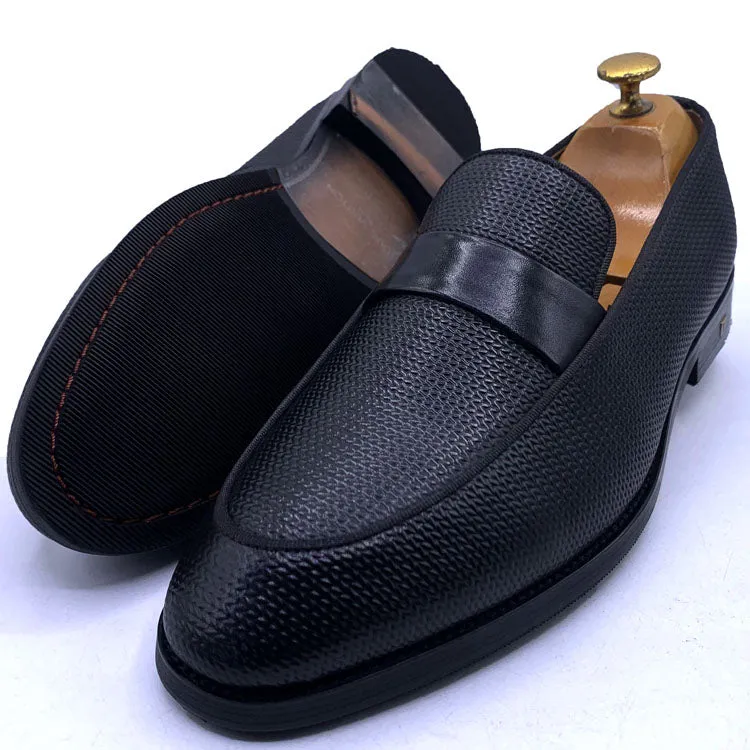 LV. textured penny loafers | Black