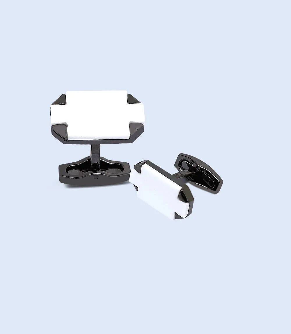 MA1479-WHITE-Men Cufflinks