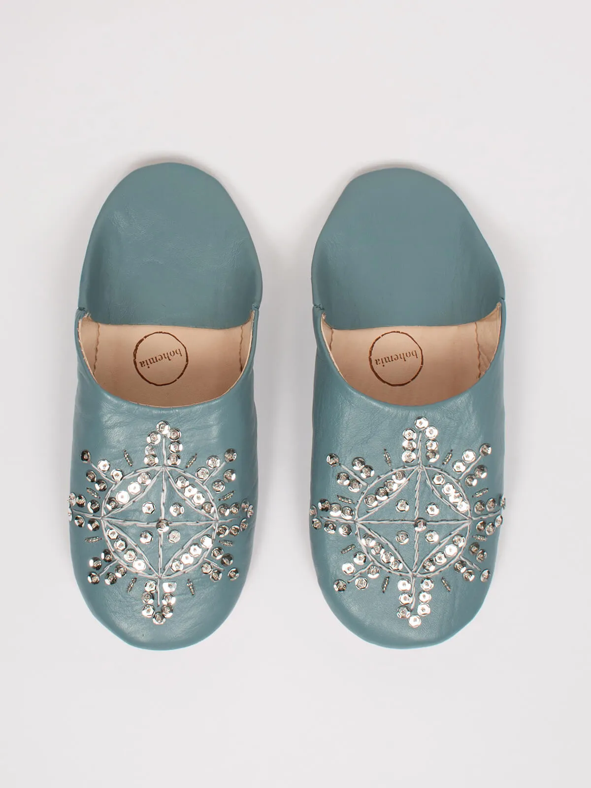 Moroccan Babouche Sequin Slippers, Slate Grey