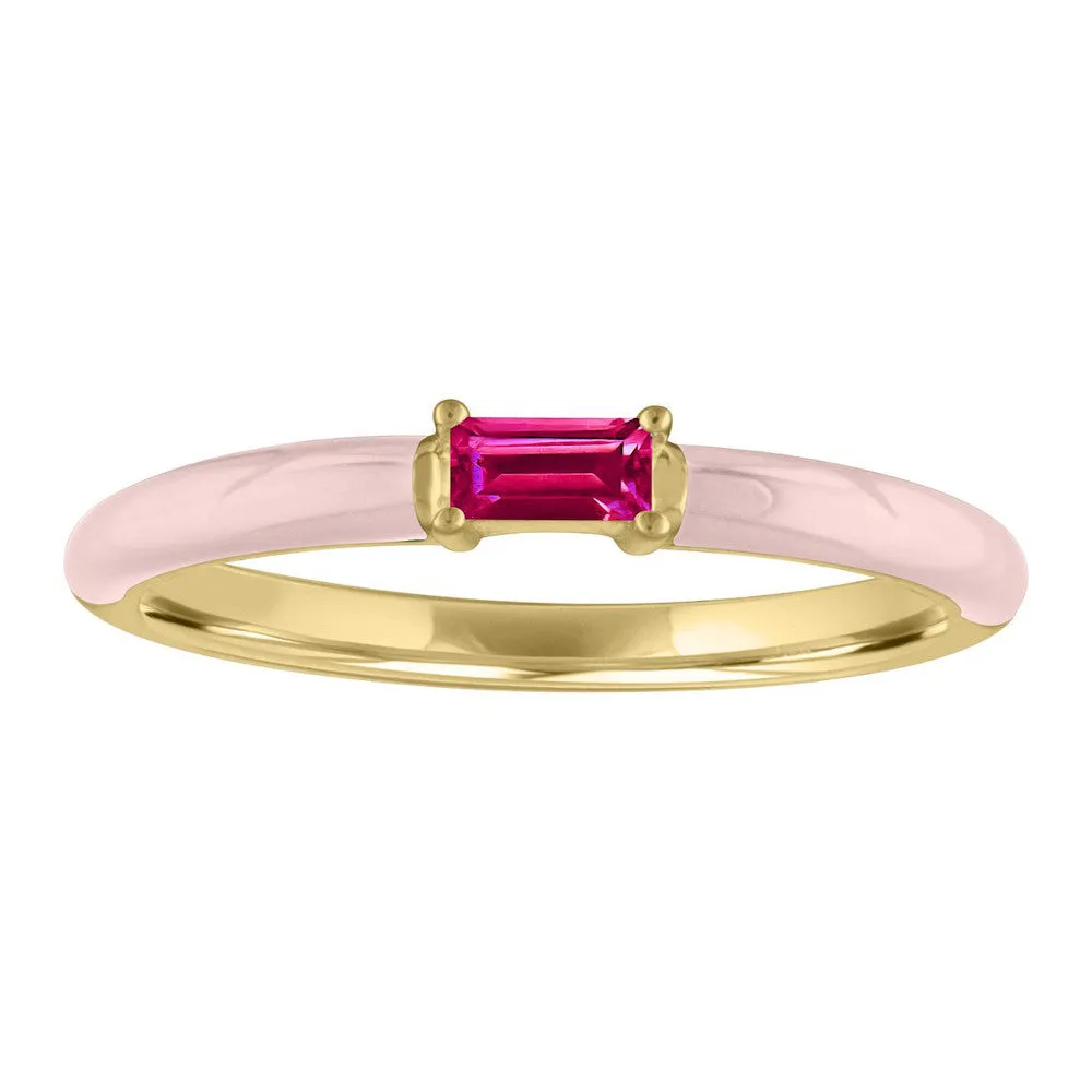 My Story Eloise Ballet Slipper Pink Enamel Baguette Ruby Ring