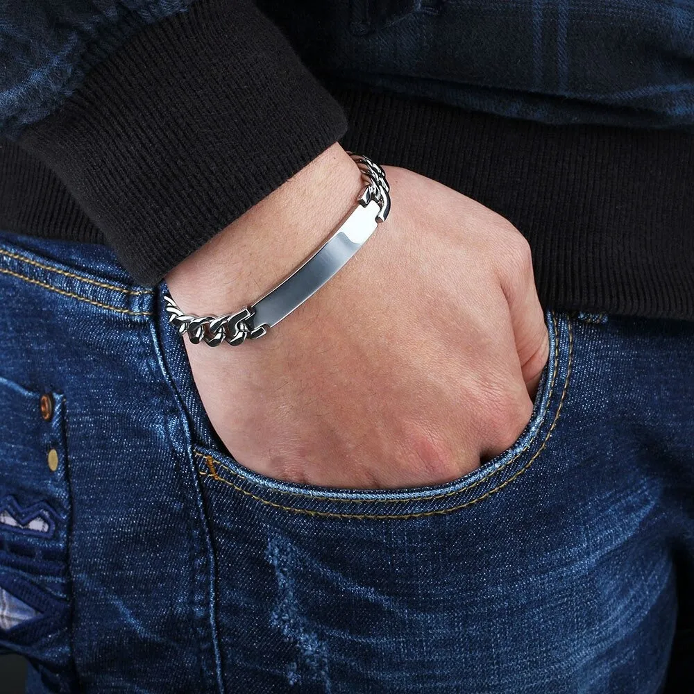 Personalized Engrave Silver Bracelet For Men