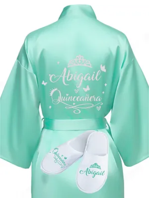 Quinceanera Sage Green with Silver robe with slippers