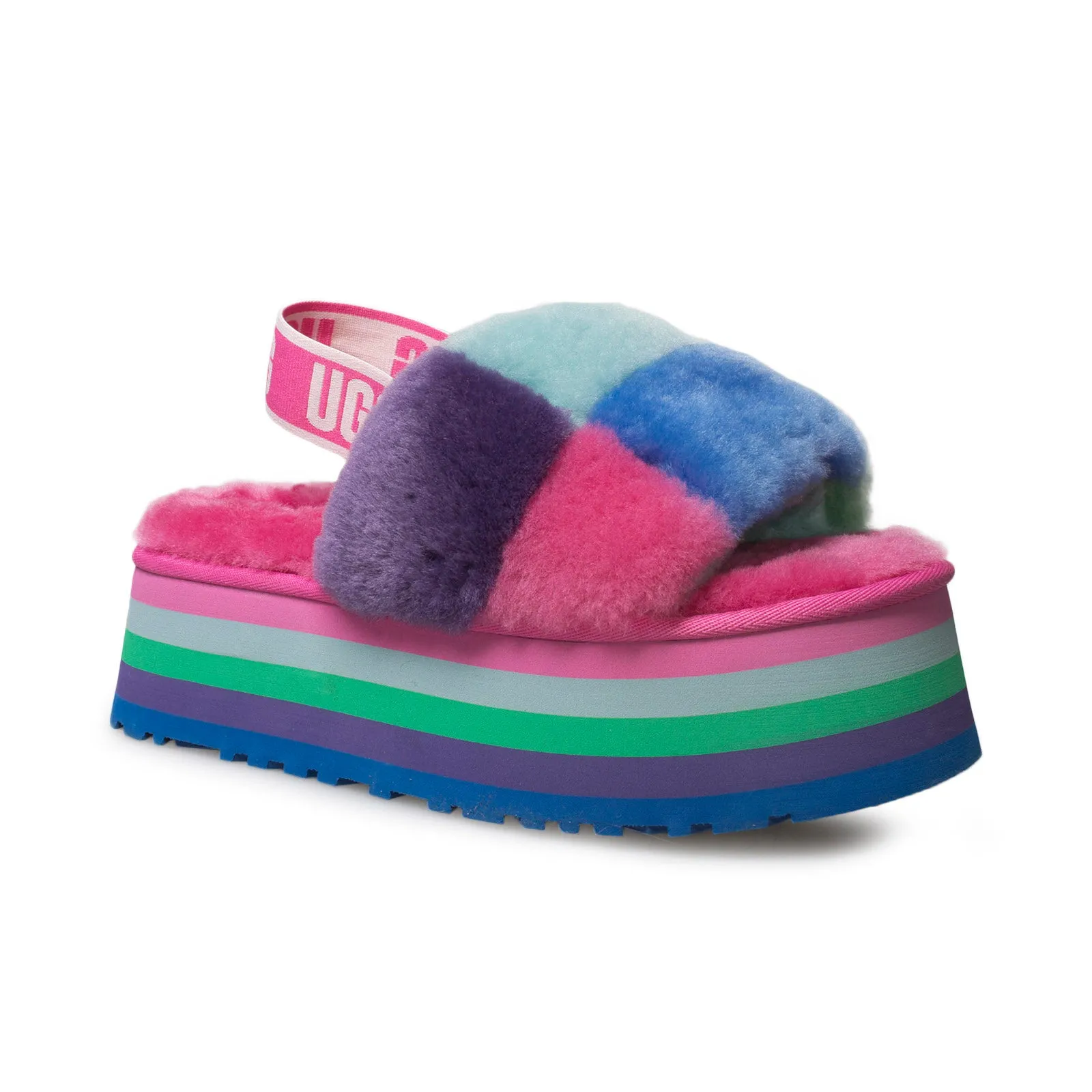 UGG Disco Checker Pride Rainbow Blue Sandals - Women's